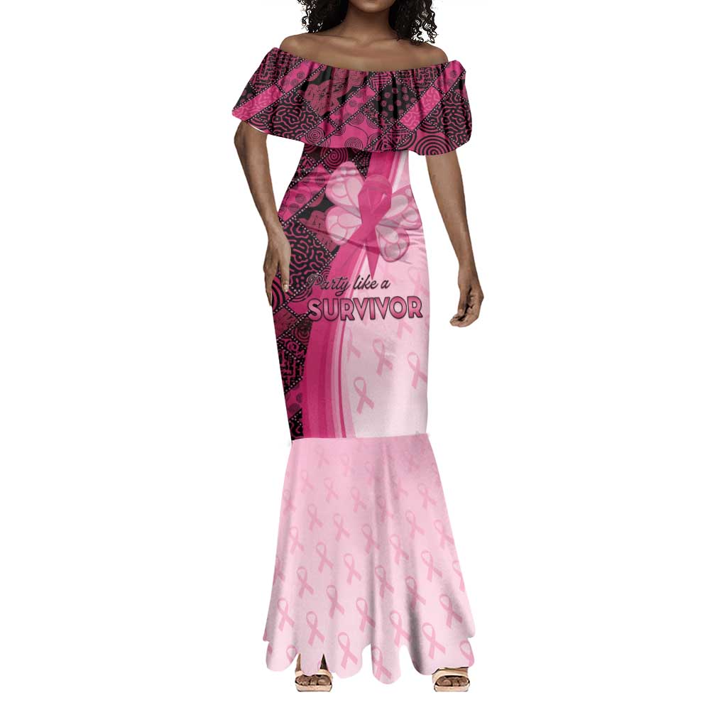Breast Cancer Awareness Mermaid Dress Think Pink - African Pattern - African Pride