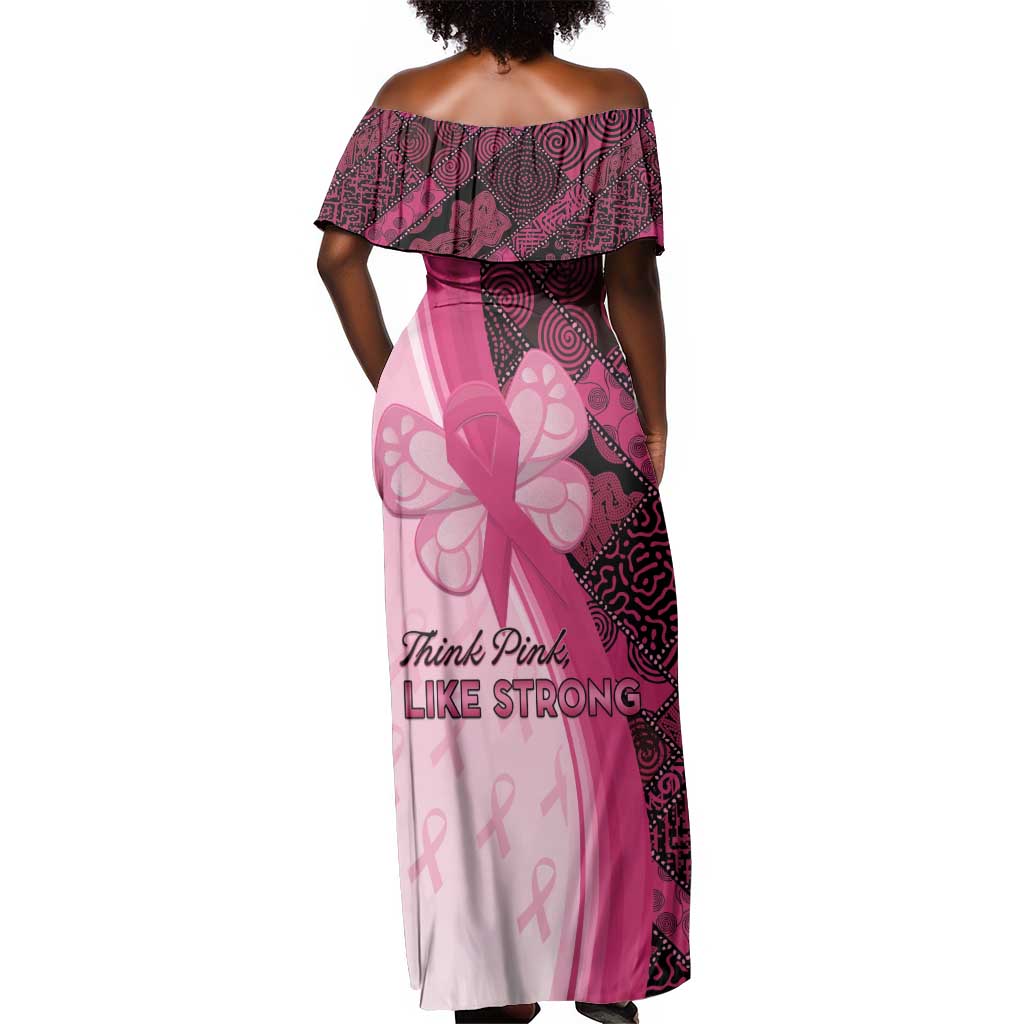 Breast Cancer Awareness Off Shoulder Maxi Dress Think Pink - African Pattern - African Pride