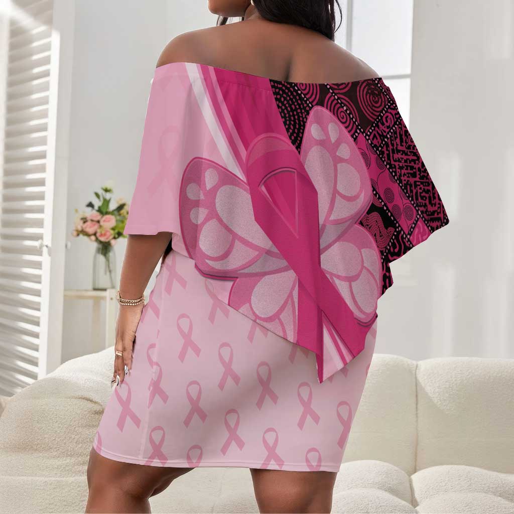 Breast Cancer Awareness Off Shoulder Short Dress Think Pink - African Pattern - African Pride