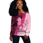 Breast Cancer Awareness Off Shoulder Sweater Think Pink - African Pattern - African Pride