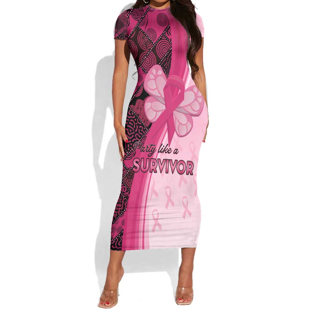 Breast Cancer Awareness Short Sleeve Bodycon Dress Think Pink - African Pattern - African Pride