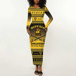 Afro Christmas Buffalo Soldiers Long Sleeve Bodycon Dress 9th Cavalry Regiment - African Pride