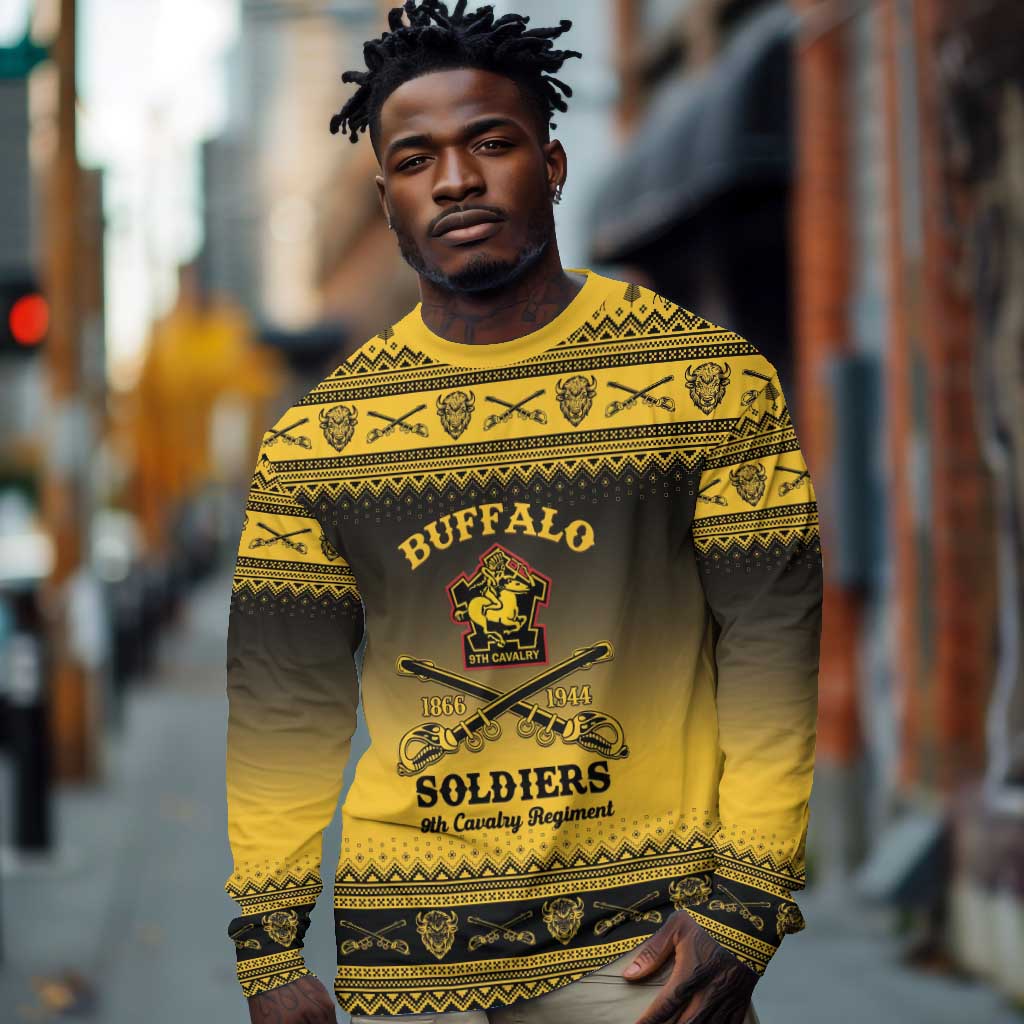Afro Christmas Buffalo Soldiers Long Sleeve Shirt 9th Cavalry Regiment - African Pride