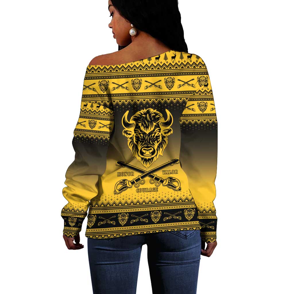 Afro Christmas Buffalo Soldiers Off Shoulder Sweater 9th Cavalry Regiment - African Pride