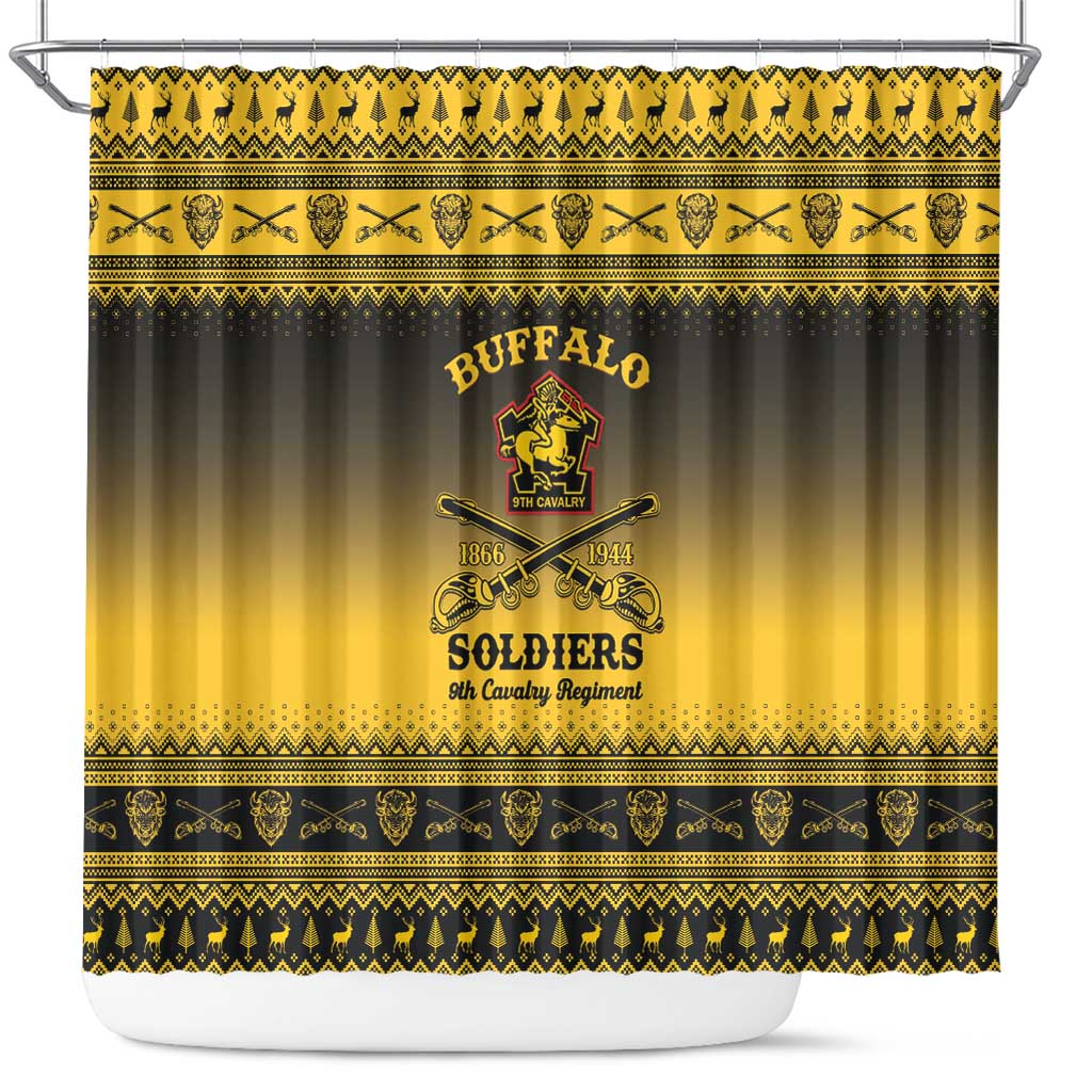 Afro Christmas Buffalo Soldiers Shower Curtain 9th Cavalry Regiment - African Pride