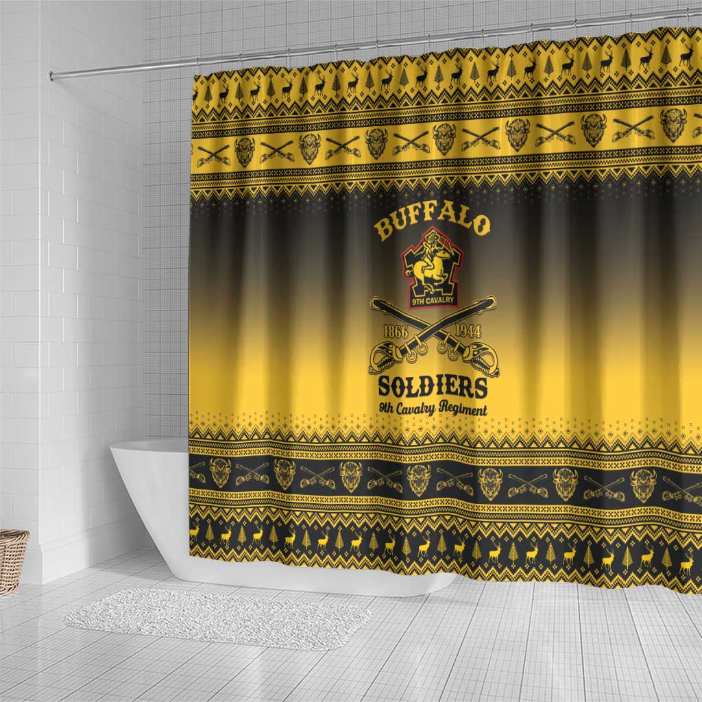 Afro Christmas Buffalo Soldiers Shower Curtain 9th Cavalry Regiment - African Pride