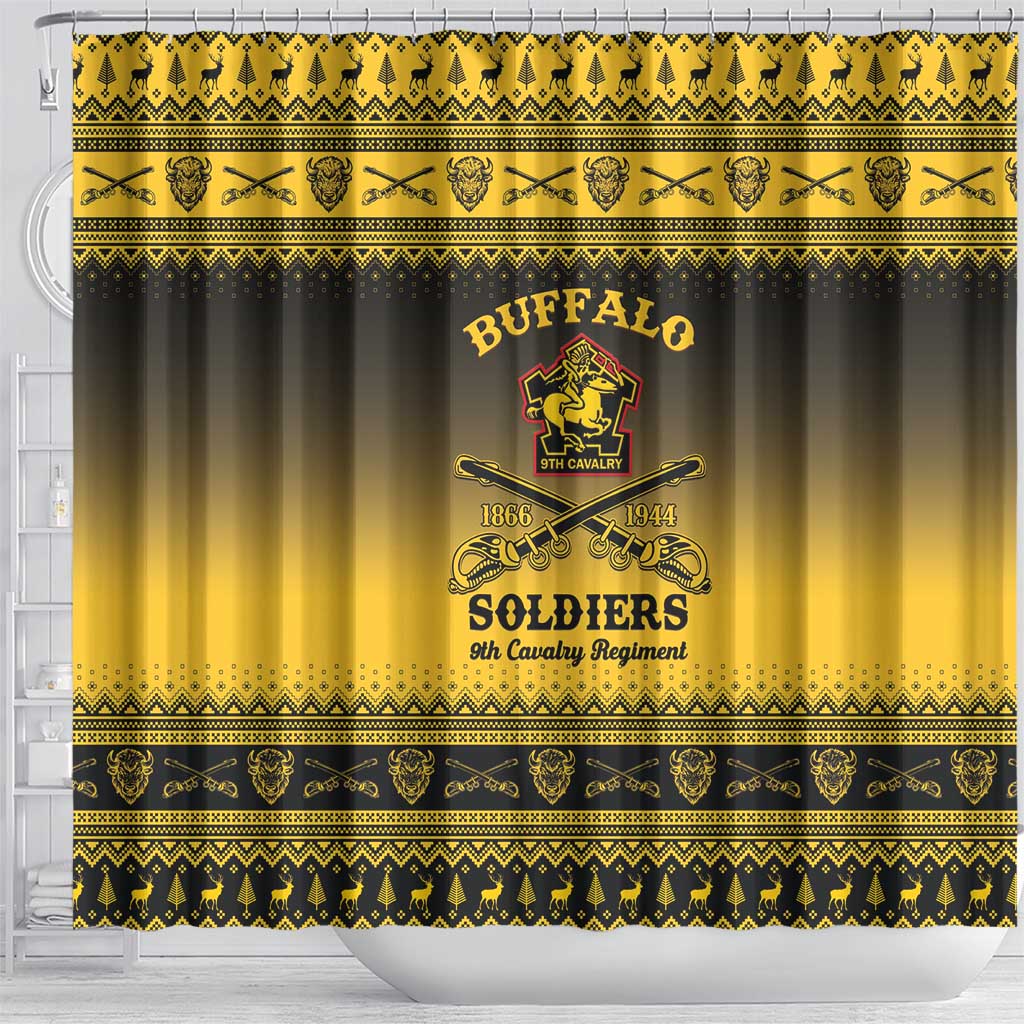 Afro Christmas Buffalo Soldiers Shower Curtain 9th Cavalry Regiment - African Pride
