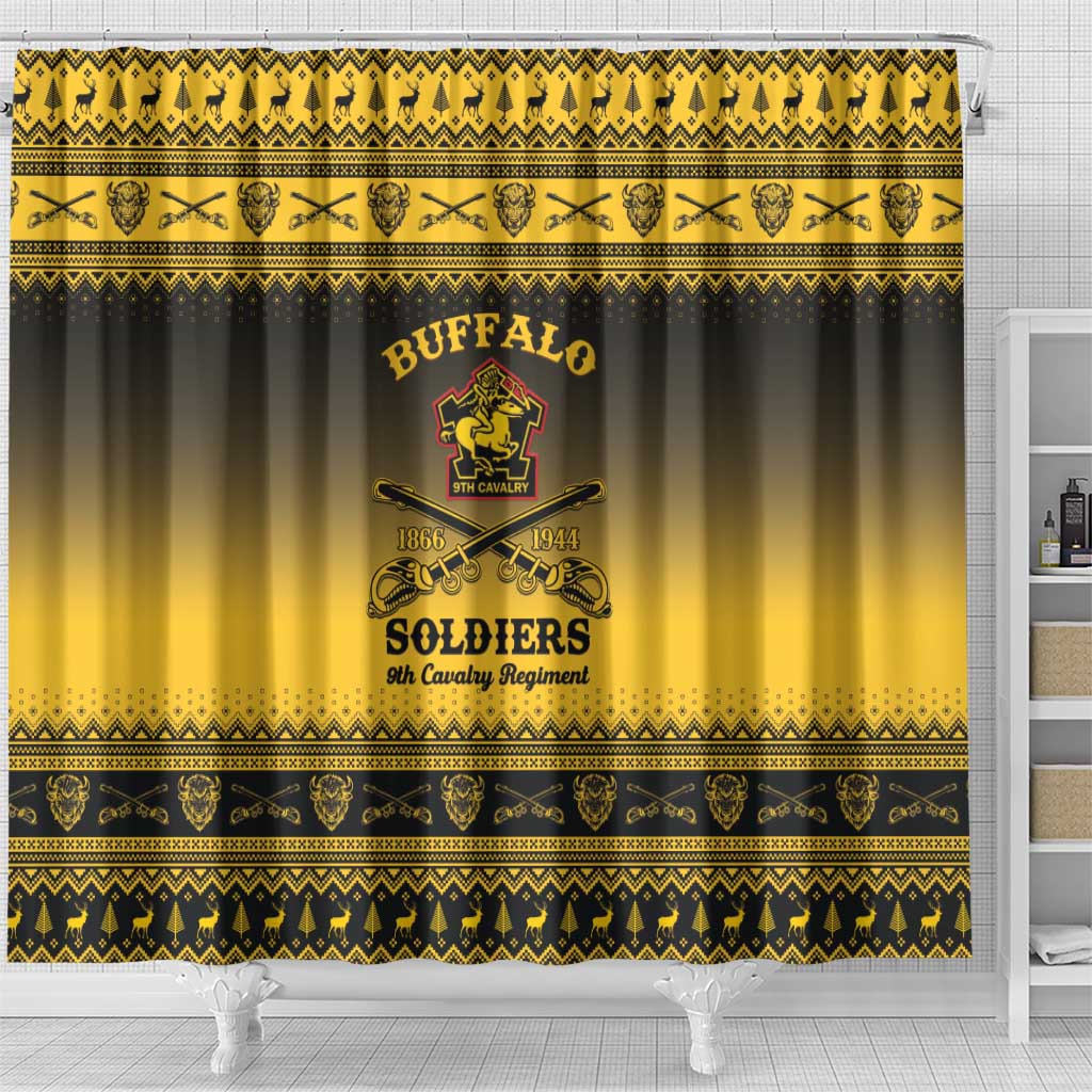 Afro Christmas Buffalo Soldiers Shower Curtain 9th Cavalry Regiment - African Pride