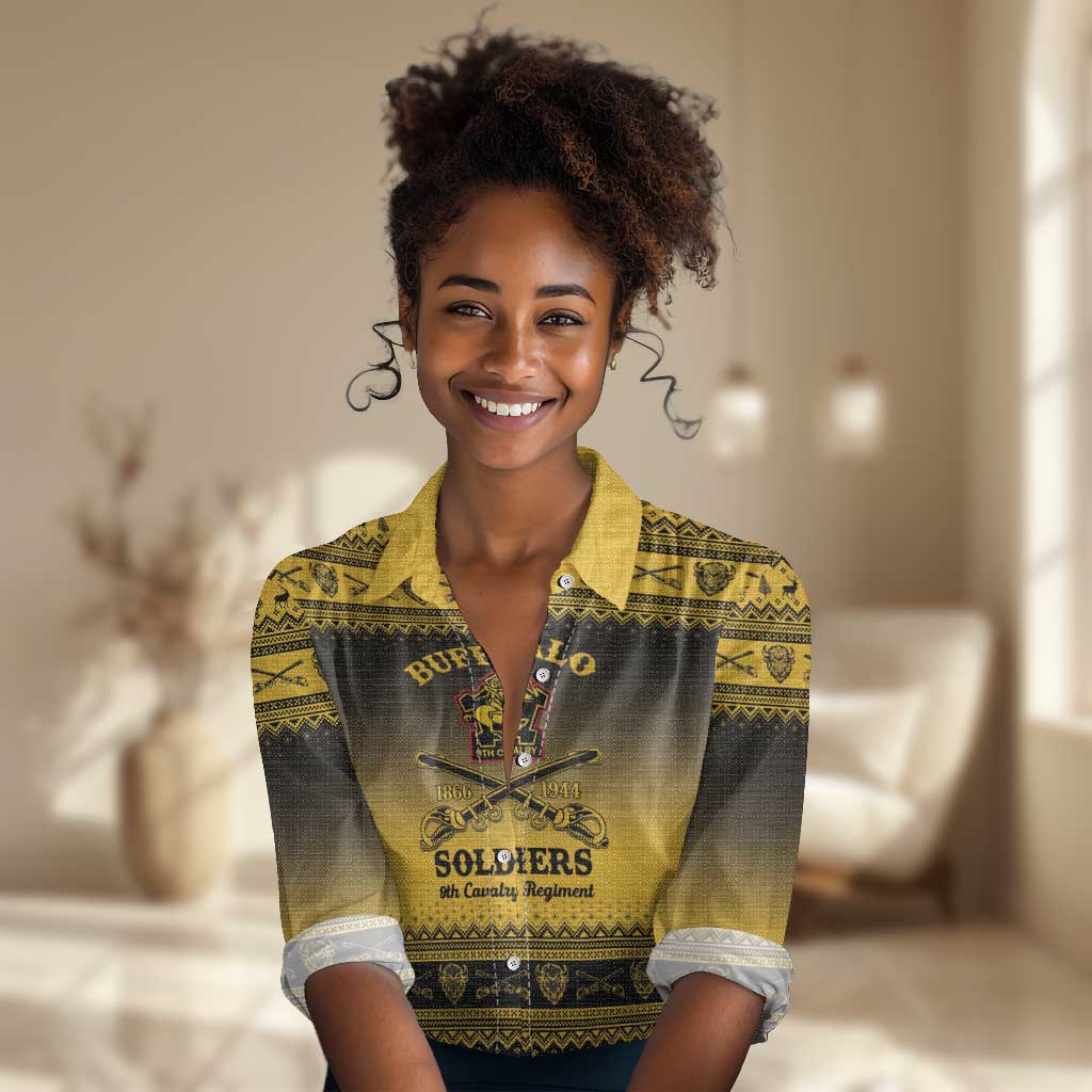 Afro Christmas Buffalo Soldiers Women Casual Shirt 9th Cavalry Regiment - African Pride