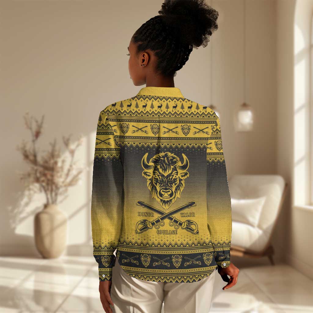 Afro Christmas Buffalo Soldiers Women Casual Shirt 9th Cavalry Regiment - African Pride