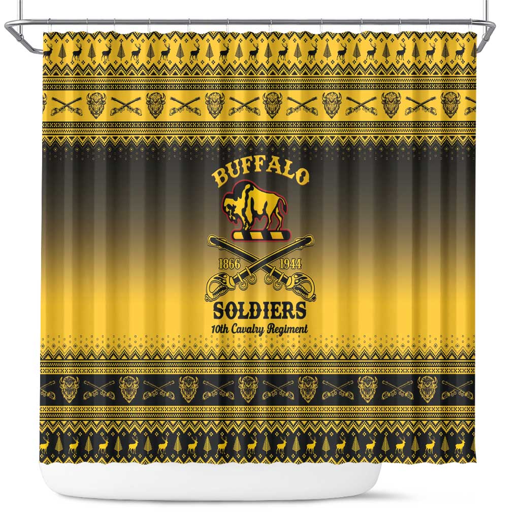 Afro Christmas Buffalo Soldiers Shower Curtain 10th Cavalry Regiment - African Pride