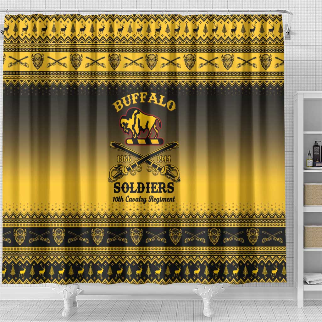 Afro Christmas Buffalo Soldiers Shower Curtain 10th Cavalry Regiment - African Pride