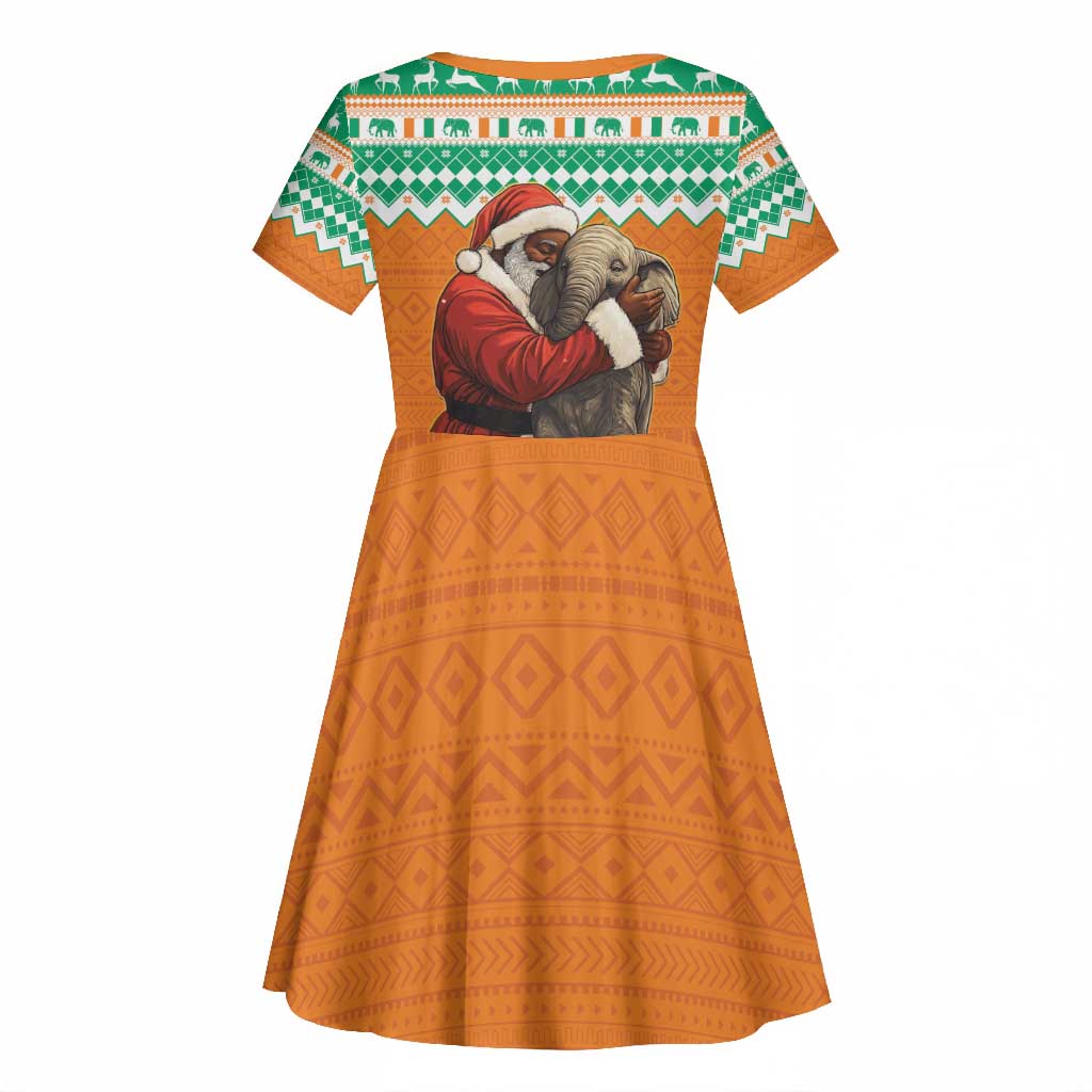 Afro Ivory Coast Christmas Kid Short Sleeve Dress Black Santa Afishapa - African Pattern