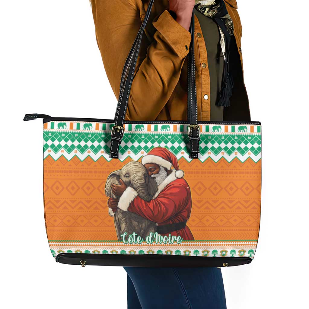 Afro Ivory Coast Christmas Leather Tote Bag Black Santa Afishapa - African Pattern