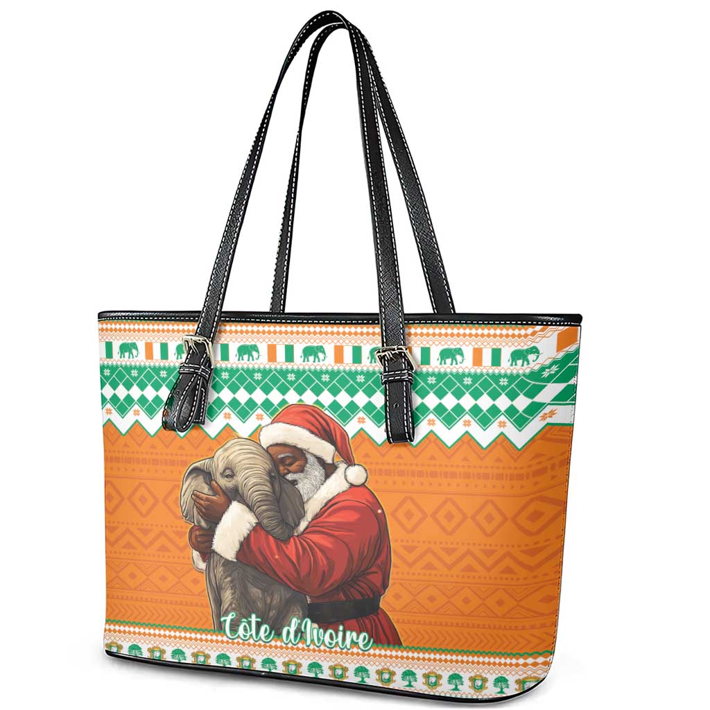 Afro Ivory Coast Christmas Leather Tote Bag Black Santa Afishapa - African Pattern