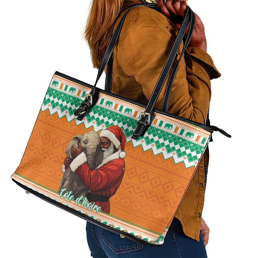 Afro Ivory Coast Christmas Leather Tote Bag Black Santa Afishapa - African Pattern