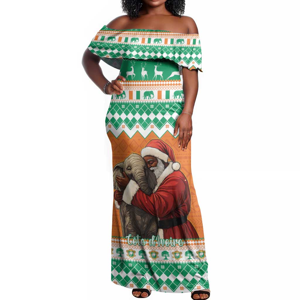 Afro Ivory Coast Christmas Off Shoulder Maxi Dress Black Santa Afishapa - African Pattern by AfricanPride Afro Ivory Coast Christmas Off Shoulder Maxi Dress Black Santa Afishapa - African Pattern by AfricanPride