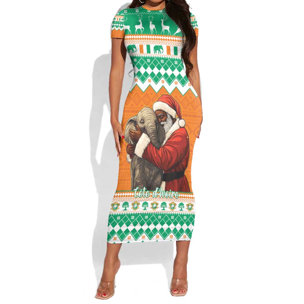 Afro Ivory Coast Christmas Short Sleeve Bodycon Dress Black Santa Afishapa - African Pattern LT15
