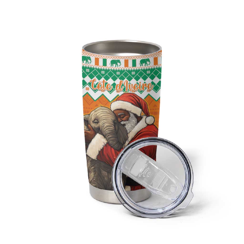 Afro Ivory Coast Christmas Tumbler Cup Black Santa Afishapa - African Pattern