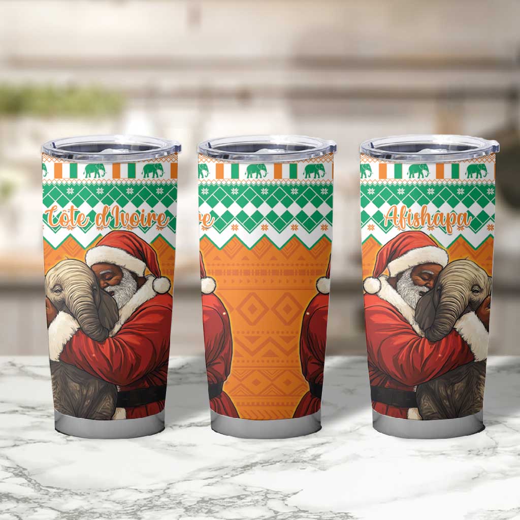 Afro Ivory Coast Christmas Tumbler Cup Black Santa Afishapa - African Pattern