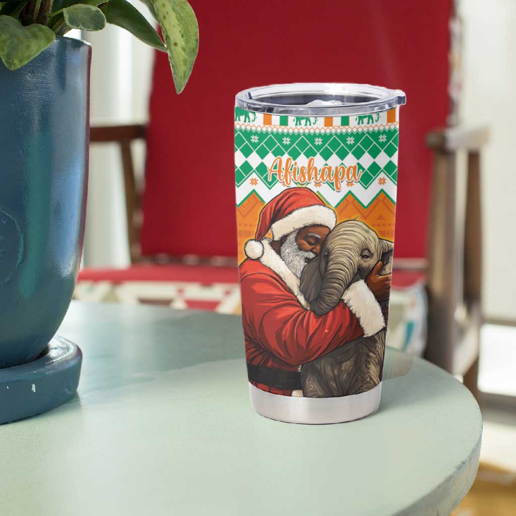 Afro Ivory Coast Christmas Tumbler Cup Black Santa Afishapa - African Pattern