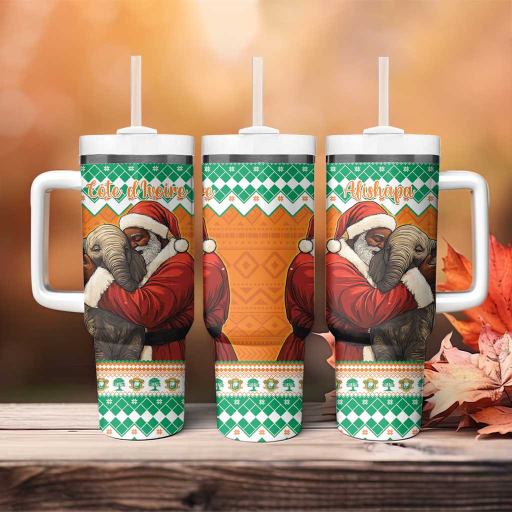 Afro Ivory Coast Christmas Tumbler With Handle Black Santa Afishapa - African Pattern
