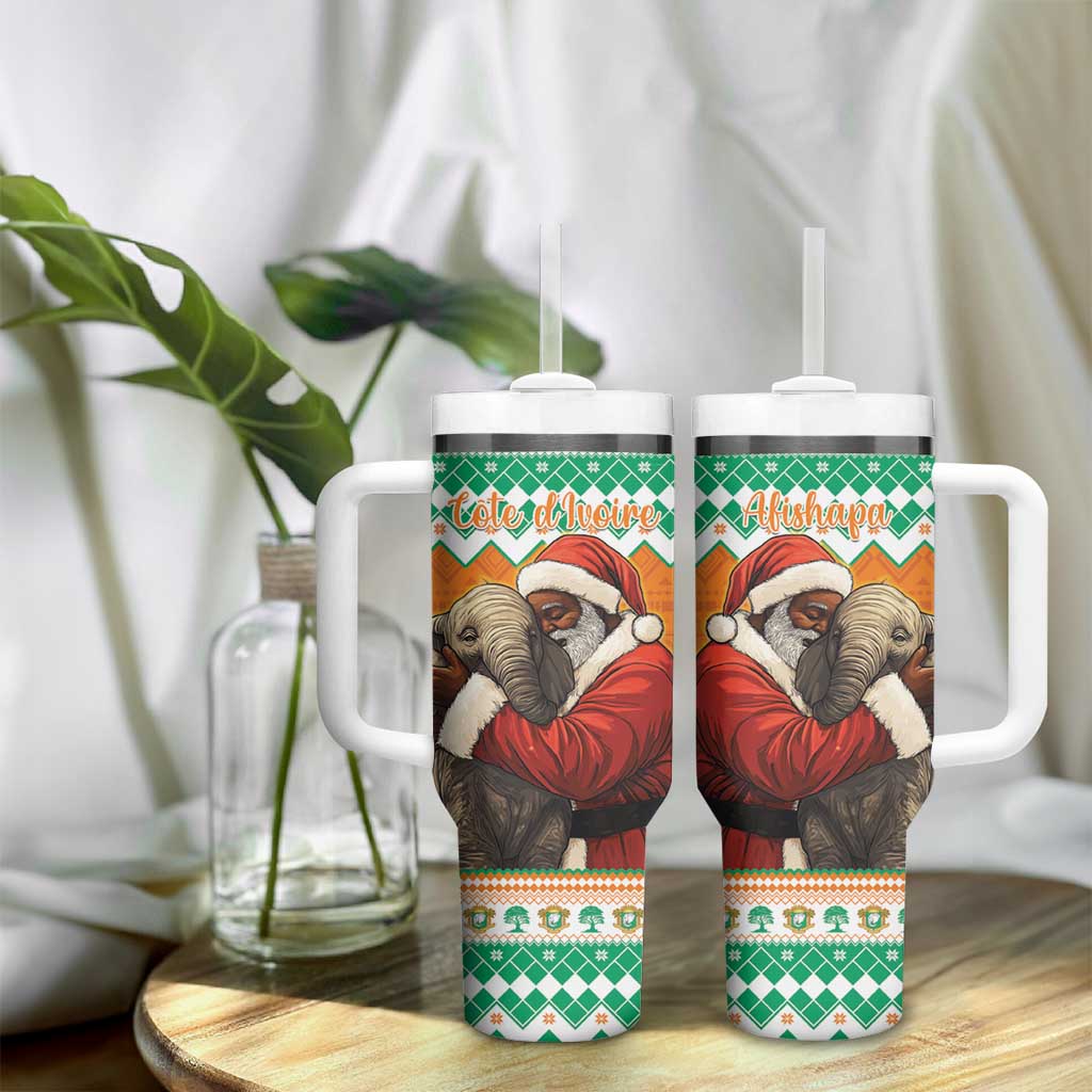 Afro Ivory Coast Christmas Tumbler With Handle Black Santa Afishapa - African Pattern