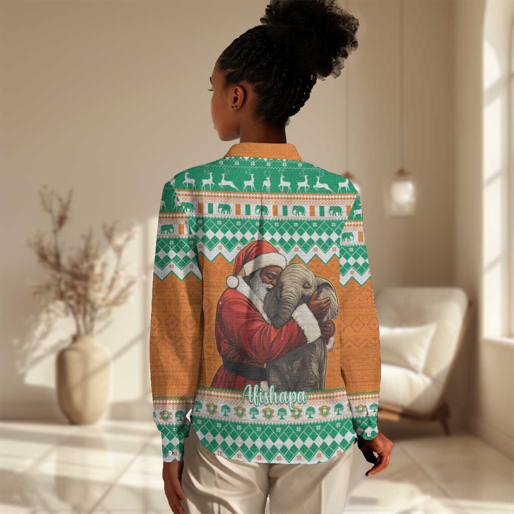 Afro Ivory Coast Christmas Women Casual Shirt Black Santa Afishapa - African Pattern LT15