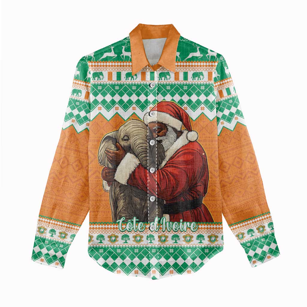 Afro Ivory Coast Christmas Women Casual Shirt Black Santa Afishapa - African Pattern LT15