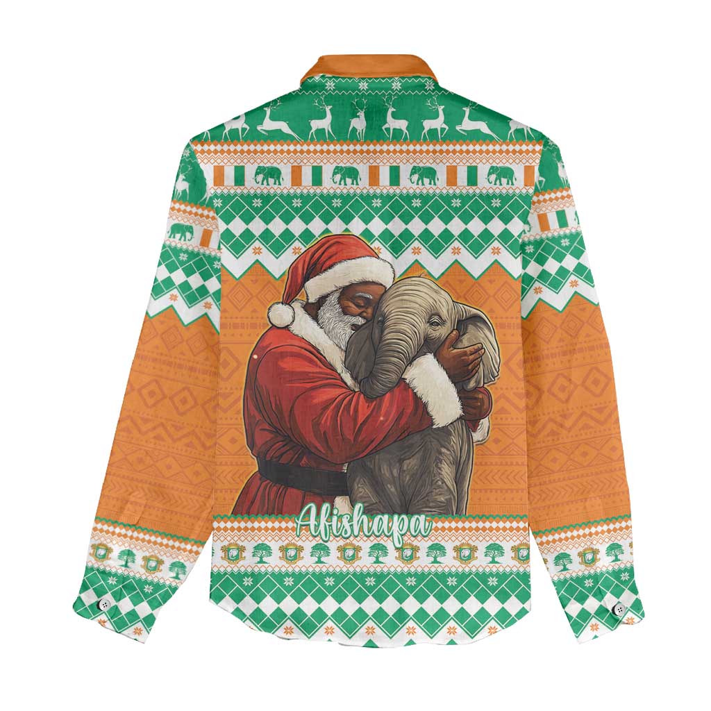 Afro Ivory Coast Christmas Women Casual Shirt Black Santa Afishapa - African Pattern LT15