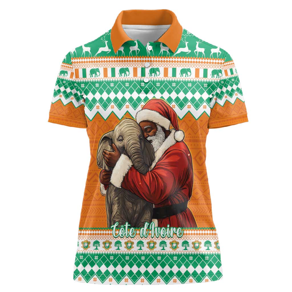 Afro Ivory Coast Christmas Women Polo Shirt Black Santa Afishapa - African Pattern