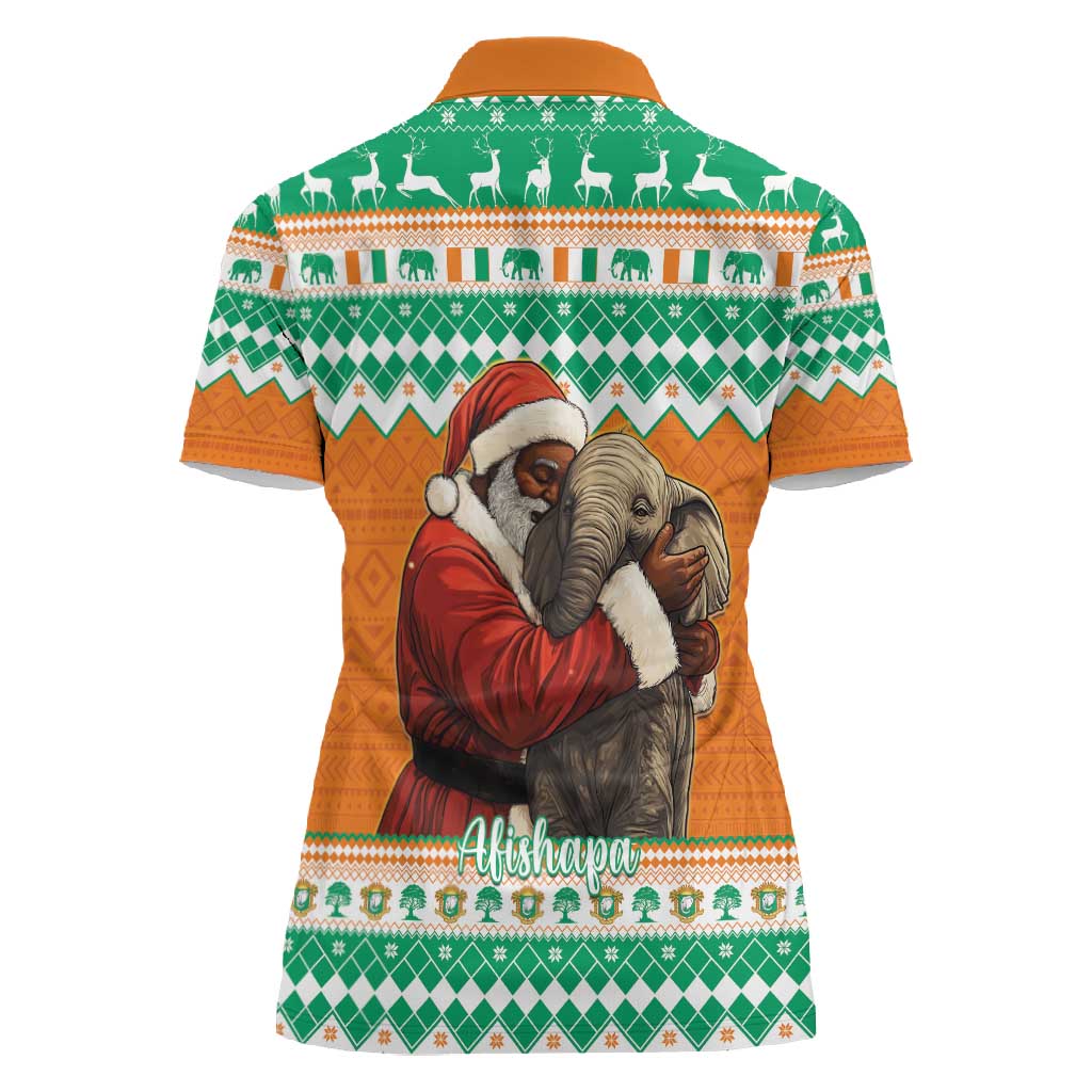 Afro Ivory Coast Christmas Women Polo Shirt Black Santa Afishapa - African Pattern