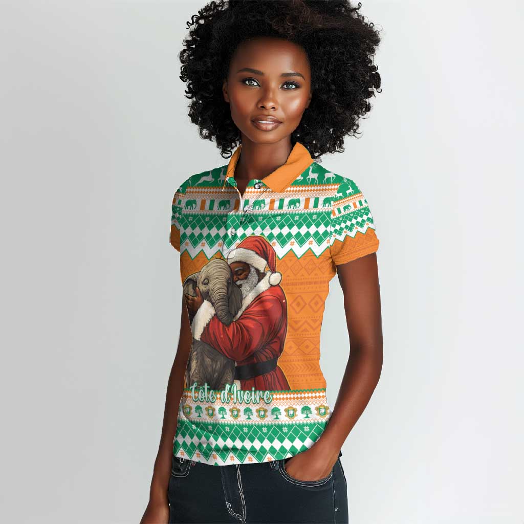 Afro Ivory Coast Christmas Women Polo Shirt Black Santa Afishapa - African Pattern