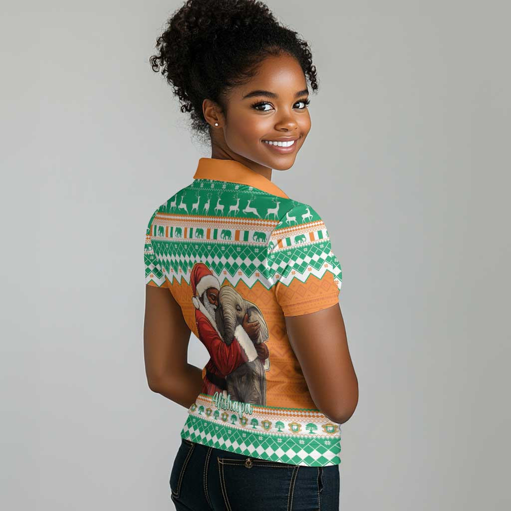 Afro Ivory Coast Christmas Women Polo Shirt Black Santa Afishapa - African Pattern