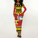 Afro Uganda Christmas Long Sleeve Bodycon Dress Grey Crowned Crane Sekukkulu Ennugi LT15