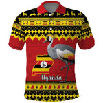 Afro Uganda Christmas Polo Shirt Grey Crowned Crane Sekukkulu Ennugi