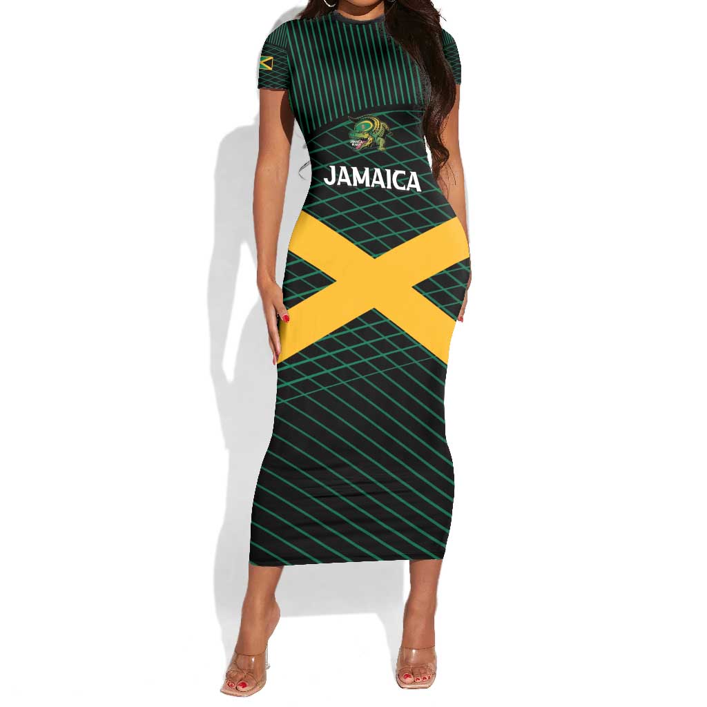 Jamaica Rugby Custom Short Sleeve Bodycon Dress Go Champions by AfricanPride Jamaica Rugby Custom Short Sleeve Bodycon Dress Go Champions by AfricanPride
