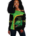 Jamaica Rugby Custom Off Shoulder Sweater Go Champions - Pineapple Pattern