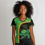 Jamaica Rugby Custom Women V-Neck T-Shirt Go Champions - Pineapple Pattern