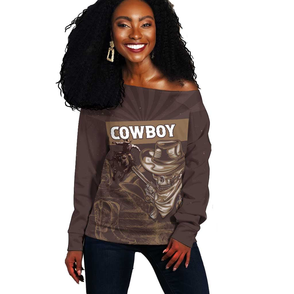 Personalised Skull Cowboy Off Shoulder Sweater Wild West Reborn