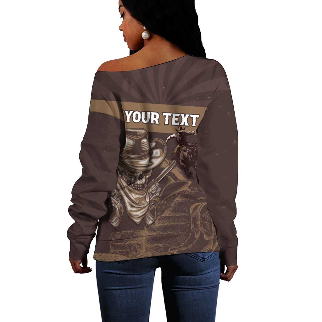 Personalised Skull Cowboy Off Shoulder Sweater Wild West Reborn