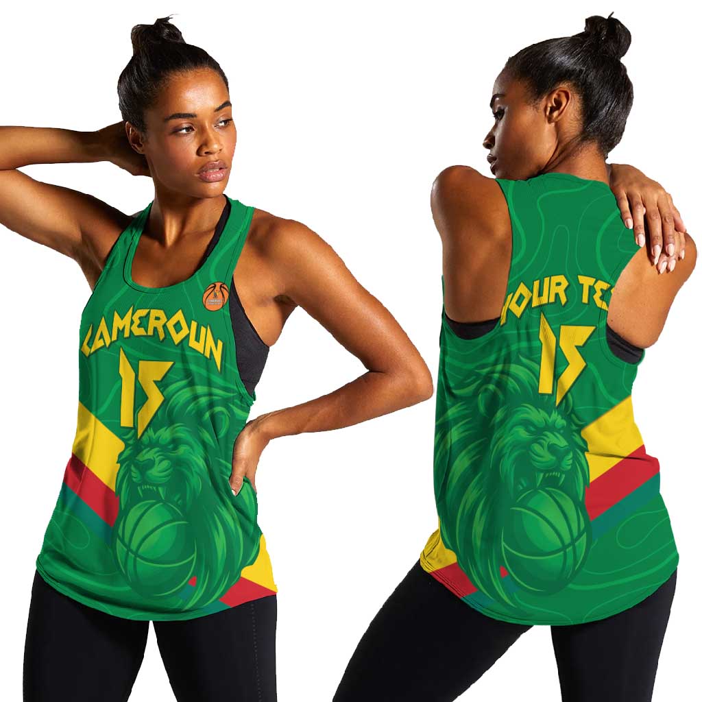 Custom Cameroon Basketball Women Racerback Tank Go Indomitable Lions - African Pride