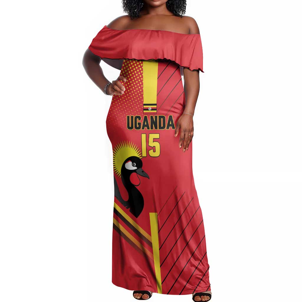 Custom Uganda Basketball Off Shoulder Maxi Dress Go Champions Silverbacks - African Pride