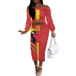 Custom Uganda Basketball Off The Shoulder Long Sleeve Dress Go Champions Silverbacks - African Pride