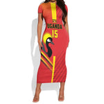 Custom Uganda Basketball Short Sleeve Bodycon Dress Go Champions Silverbacks - African Pride