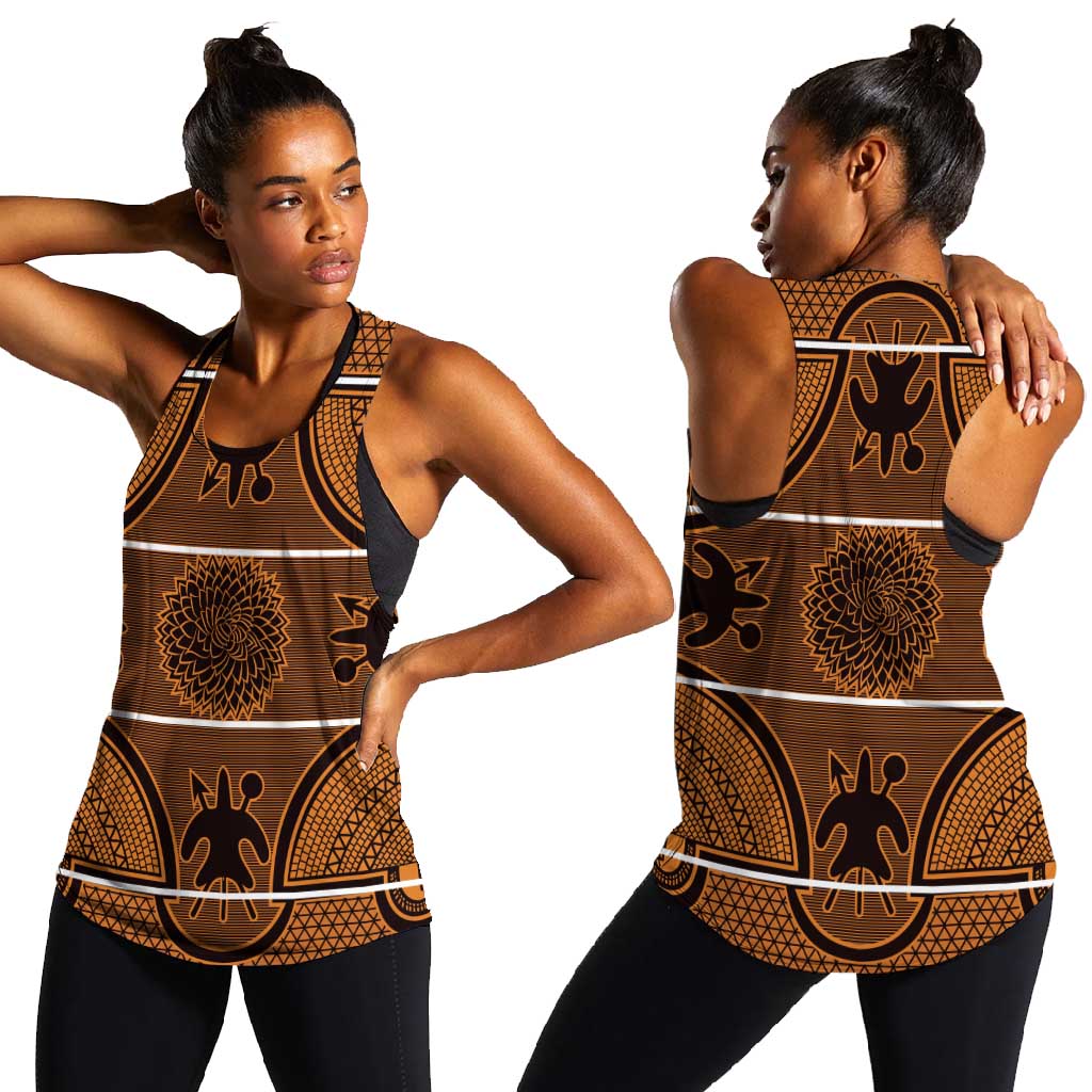 Basotho Blanket Women Racerback Tank Lesotho Seanamarena Heritage - Orange - African Pride