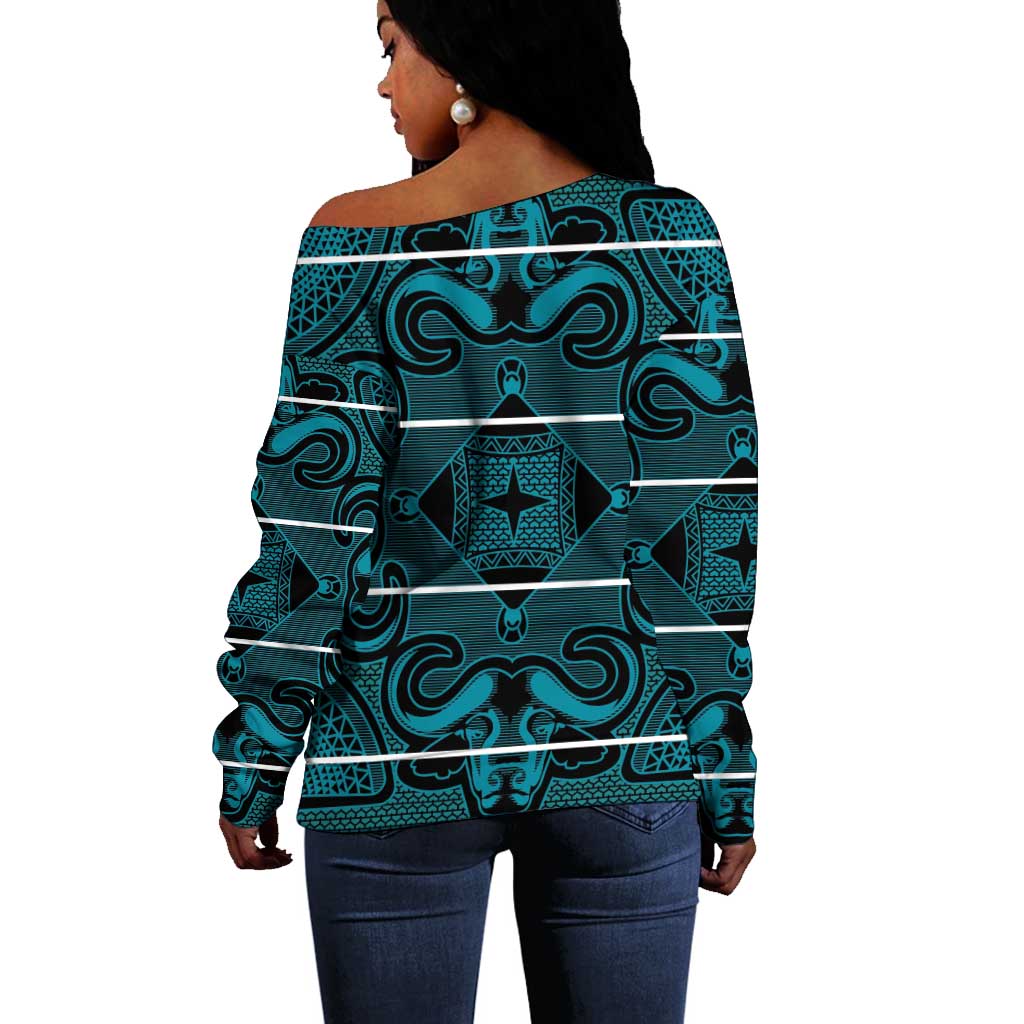 Basotho Blanket Off Shoulder Sweater Lesotho Motlatsi Seanamarena Heritage - Lesotho Breeze - African Pride