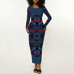 Basotho Blanket Long Sleeve Bodycon Dress Lesotho Motlatsi Seanamarena Heritage - Blue - African Pride