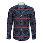 Basotho Blanket Long Sleeve Button Shirt Lesotho Motlatsi Seanamarena Heritage - Blue - African Pride