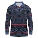 Basotho Blanket Long Sleeve Polo Shirt Lesotho Motlatsi Seanamarena Heritage - Blue - African Pride